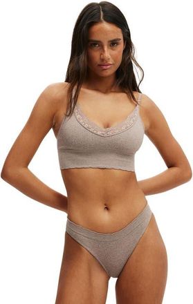 Cotton On Womens Seamless Longline Lace Trim Bralette in Mocha Marle Texture at Nordstrom, Size Large