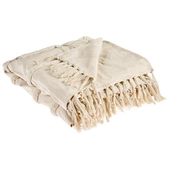 Beliani Manta De Algod&oacute;n Moqueta Con Borlas Estilo Boho Manta De Cama 200x220 Cm Beige Chack