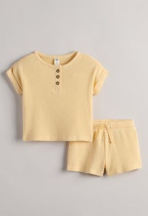 Nordstrom Waffle Knit Henley & Shorts Set in Yellow Summer at Nordstrom, Size 12M