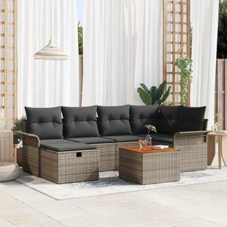 vidaXL Vidaxl - Conjunto De Sof&aacute; De Jard&iacute;n Con Coj&iacute;n 7 Pcs Gris Polirat&aacute;n