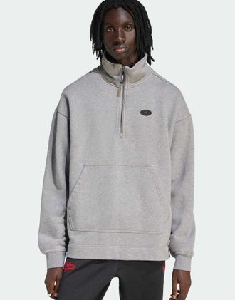 adidas Originals 90s Alternative Sport - Felpa in pile grigio m&eacute;lange con stampa grafica e zip corta-Marrone