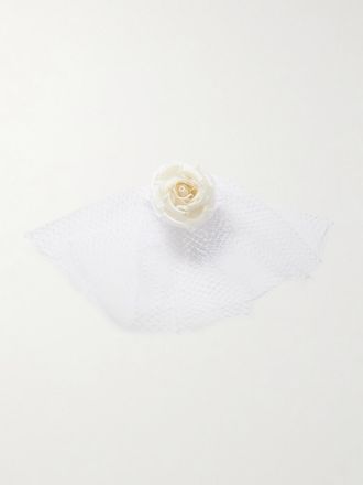 Rodarte Velo In Tulle Di Seta Con Decorazione - Bianco