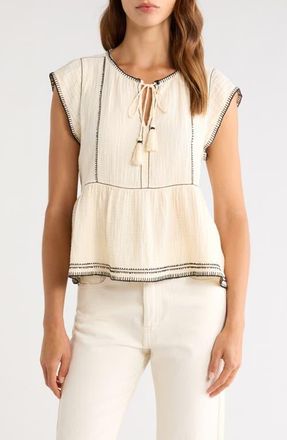 Lucky Brand Embroidered Detail Cotton Tank in Whisper White at Nordstrom, Size Xx-Large