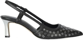 Michael Kors Zwarte Alora Slingback Pump met Eyelets - Dames - Pumps - Zwart - 36 1/2 EU - Leer - Schoenen