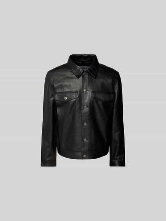 Won Hundred Regular Fit Lederjacke mit aufgesetzten Pattentaschen in Black, Gr&ouml;&szlig;e 52