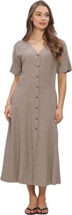 Moss Copenhagen Viana Ginia 2/4 Jurk - Dames - Casual kleedjes - Beige - S - Linnen - Kleedjes