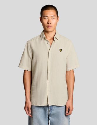 Lyle & Scott Lyle And Scott Mens Short Sleeve Linen Blend Shirt - Tan - Size: 44/Regular
