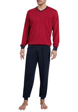 G&ouml;tzburg Mens Nightwear Pyjamas Long with Cuffs 100% Cotton Red Printed - Red - XL/52