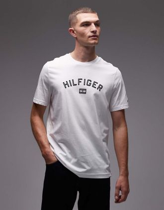 Tommy Hilfiger T-shirt bianca con logo floccato-Bianco