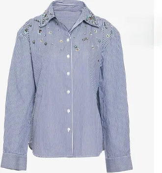 Tanya Taylor Womens Margaux Embellished Top In Blue/white Stripe