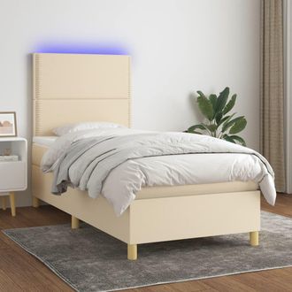 vidaXL Cama Box Spring Colch&oacute;n Y Luces Led Tela Color Crema 90x190 Cm Vidaxl