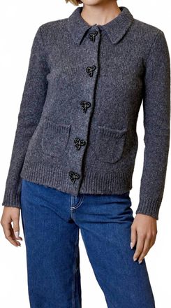 Design History Beaded Bow Button Cardigan In Summit Grey