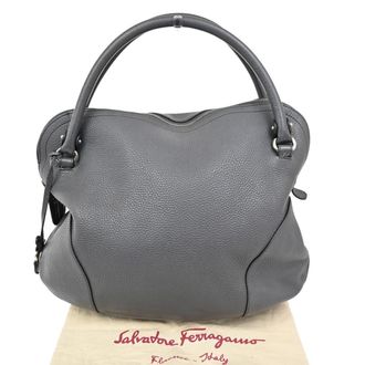 Ferragamo Gancini Handbag Leather Gray Leather Handbag (Pre-Owned)