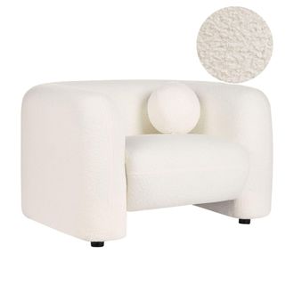 Beliani Sill&oacute;n De Boucl&eacute; Moderno Con Coj&iacute;n Redondo Blanco Leiren