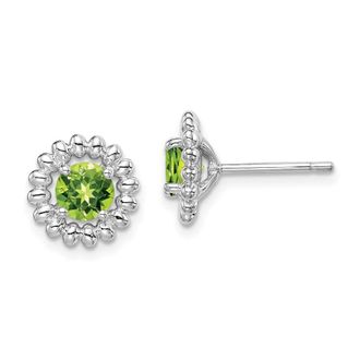 Diamond2Deal Sterling Silver Rhod-plat Peridot Stud Earrings