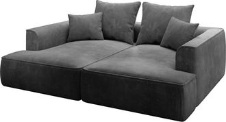 Vente-Unique Sof&aacute; de 3 plazas con asiento profundo de pana gris oscuro PINETA