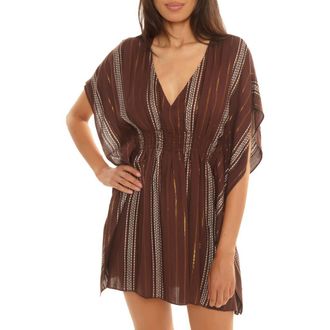 BECCA by Rebecca Virtue Radiance Metallic Stripe Cover-Up Tunic in Mocha at Nordstrom, Size X-Small
