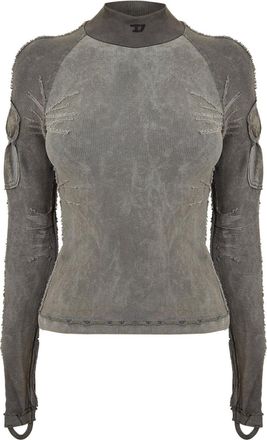 Diesel Womens Mock Neck Raglan Sleeve Tech T-Shirt in Volcanic Ash - Grey - Size 10 UK