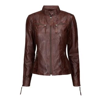 BTF-CPH Antiekbruine Bikerjas - Dames - Leren en Su&egrave;de Jassen - Bruin - M - Leer - Jassen