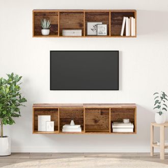 Berkfield Home Wall-mounted with Storage 2 pcs Old wood 37 x 37 x 142.5 cm Engineered wood in Brown
