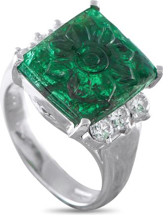 Luxury Bazaar Platinum 0.66ct Diamond and Emerald Ring MF38-031726