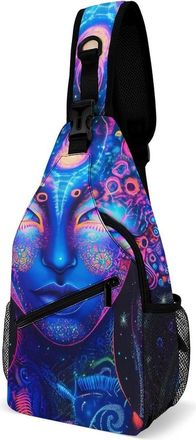 Generic Neon Glowing Goddess Woman Mens Print Crossbody Large Sling Backpack Casual Chest Bag Gift for Traveling Hiking Workout