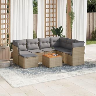 vidaXL Juego De Sof&aacute;s Jard&iacute;n Con Cojines Beige Mezcla 8 Pzas Rat&aacute;n Pe Vidaxl