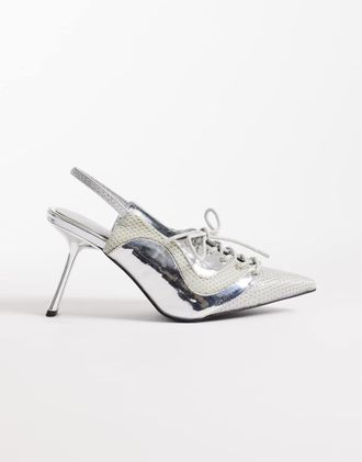 KAIIA Esclusiva Kaiia - Scarpe da calcio stringate color argento con tacco