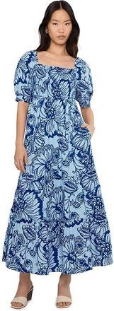 Lilly Pulitzer Hadly Short Sleeve Smocke Womens Dress Starlight Navy Proud As A Peacock Stripe : XXS, Cotton