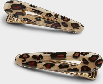 Simons Womens Leopard oval barrettes Set of 2