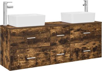 vidaXL Juego De Muebles De Ba&ntilde;o 3 Uds. Roble Ahumado 53 X 34,5 X 63 Cm Vidaxl
