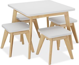 Relaxdays Relaxdays - Tavolino da Bambini con Sedie per Cameretta, Tavolo da Gioco 4 Posti, Bamb&ugrave; e mdf, 49x60x60 cm, Marrone Bianco