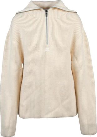 Courr&egrave;ges Maglione con zip e cappuccio - Dames - V-hals truien - Wit - S - Wol - Truien & Vesten