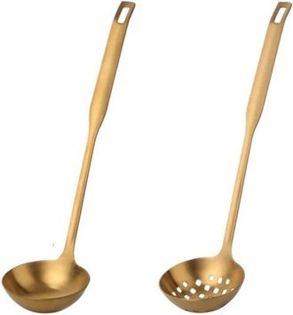 OEM Juego De 2 Cucharones Y Esp&aacute;tulas Para Sopa - Italia - Oro Mate - Apto Para Lavavajillas