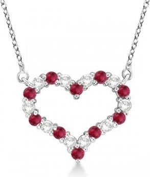 Allurez Open Heart Diamond & Ruby Pendant Necklace 14k White Gold (1.30ct)