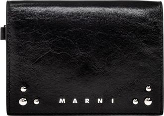 Marni Leren portemonnee met logo - Dames - Portefeuilles - Zwart - ONE Size - Leer - Accessoires