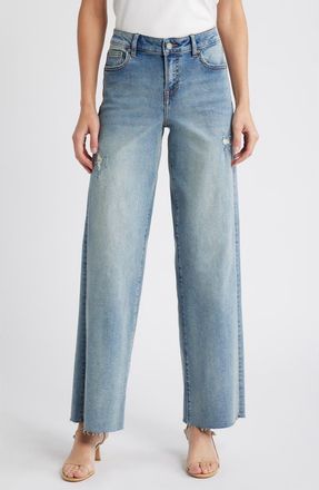Hidden Jeans Raw Hem Mid Rise Dad Jeans in Medium Wash at Nordstrom, Size 31