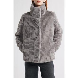 Bernardo Square Pattern Faux Fur Coat in Grey at Nordstrom Rack, Size Medium