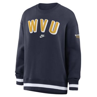 Nike West Virginia Legacy Phoenix Nike Womens College Oversized Pullover Crew in Blue | 040H044PWVV-CGZ