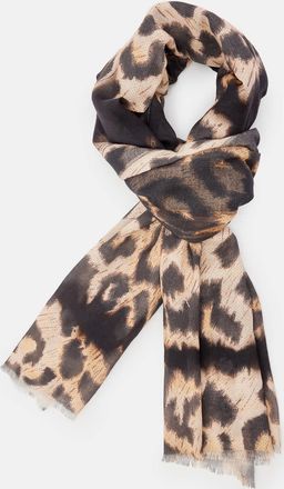 AllSaints Oppose Leopard Print Oblong Logo Scarf