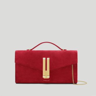 DeMellier The Vancouver Clutch in Berry Red Suede Leather Clutch