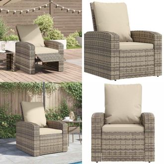 vidaXL Poltrona Reclinabile Giardino Cuscini Marrone Chiaro Polyrattan - Poltrona reclinabile - Cuscino da giardino