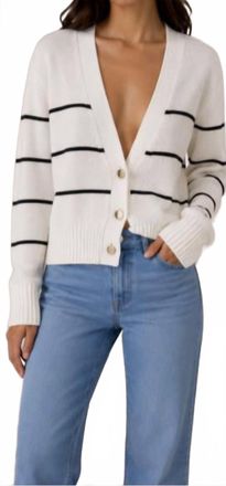 Michael Stars Tracey Stripe Cardigan In Ivory/black