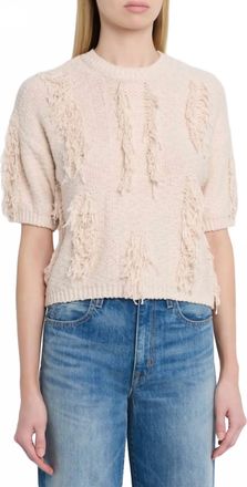 Autumn Cashmere Short Sleeve Fringe Crew Sweater In Sand