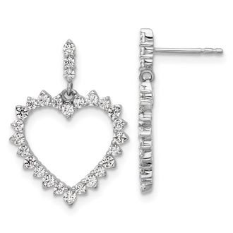 Diamond2Deal 14k White Gold 1 Ct Lab Grown Diamond Heart Drop Dangle Earrings