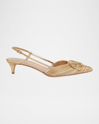Valentino Garavani VLogo Medallion Metallic Slingback Pumps