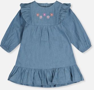 Deux par Deux Chambray Breathable Long Sleeve Dress in Light Blue Denim at Nordstrom, Size 12M