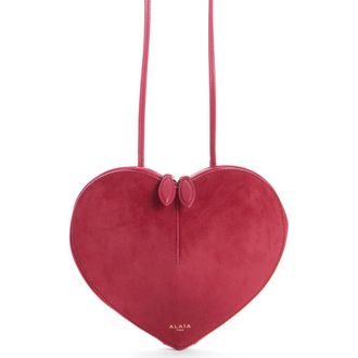 Alaia Le Coeur Suede Crossbody Bag in Framboise at Nordstrom