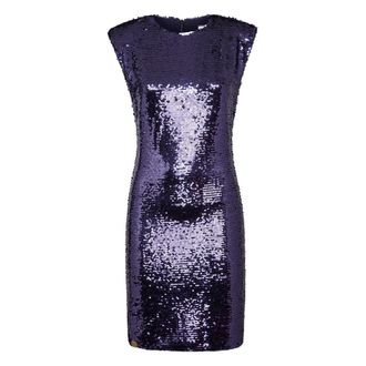 Philipp Plein T-shirt Jurk Mouwloos met Kristallen - Dames - Feestkleedjes - Paars - L - Polyester - Kleedjes
