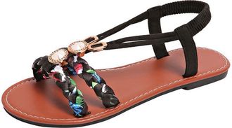 Generic Womens Boho Fashion Beach Sandals with Soft Sole Flip Flop Comfort Design for Casual Outdoor Summer Wear (Black, 5.5)